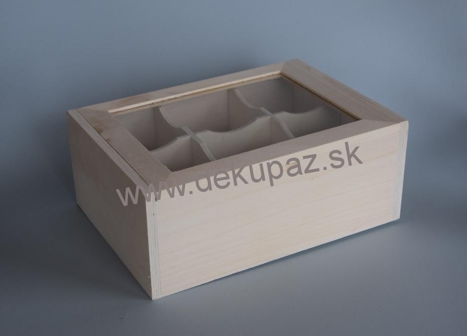 Krabica na čaj 6 boxov, so sklom