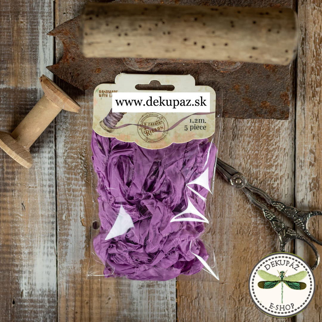 Krčená vintage stuha, pivonia, 5 ks