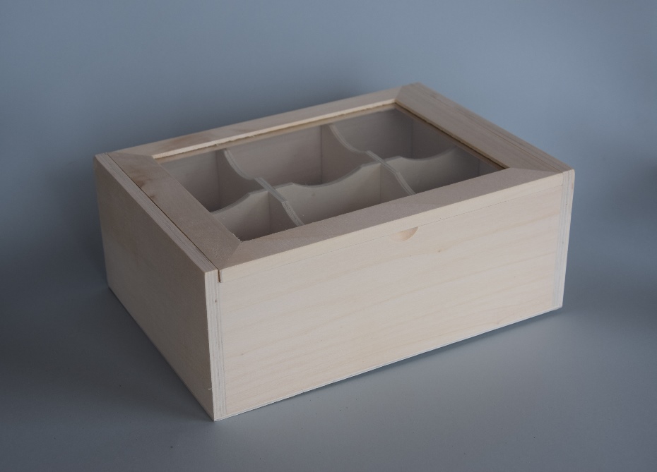 Krabica na čaj 6 boxov, so sklom